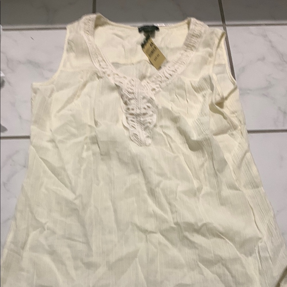 Cream Ruffled Sleeveless Tank Top